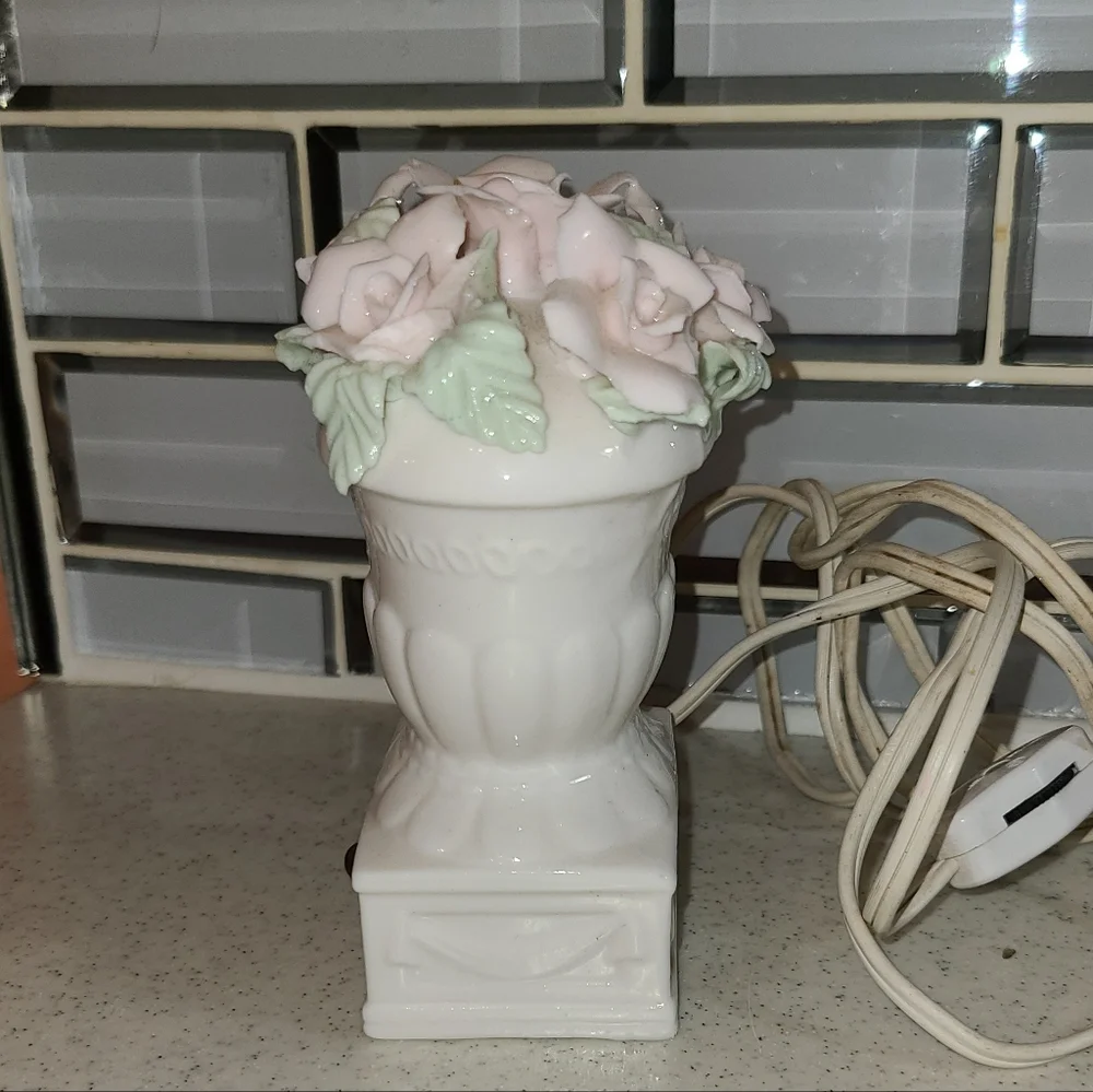 Vintage Faux Floral Ceramic Accent with Pink and Green